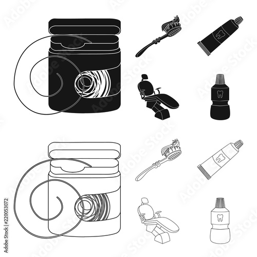 Dental floss, toothbrush, toothpaste, dental chair. Dental care set collection icons in black,outline style vector symbol stock illustration web.