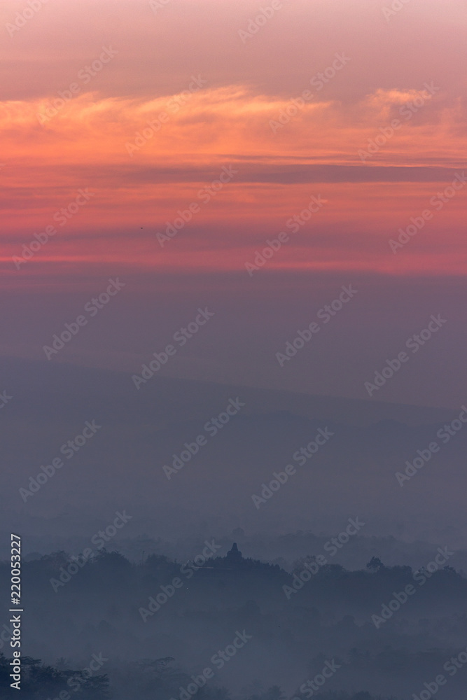 Borobudur temple under the red morning sky