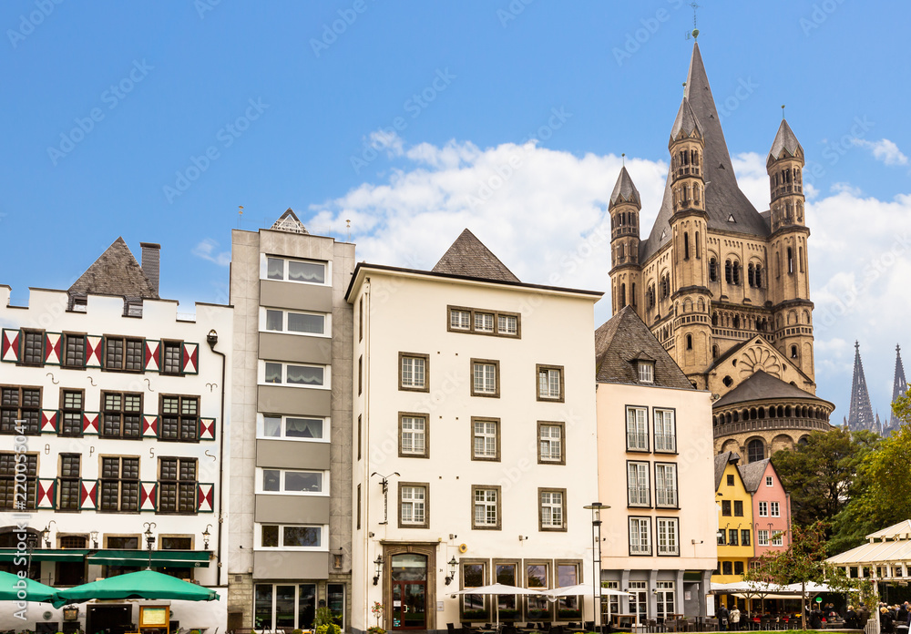 Obraz premium Rhine garden and Cologne Cathedral in summer ,Germany