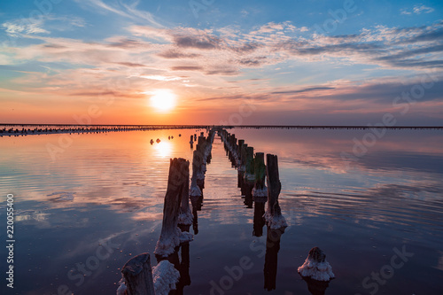 Rose salt lake Sivash production and salt and therapeutic mud.Ukraine Kherson region © yelantsevv