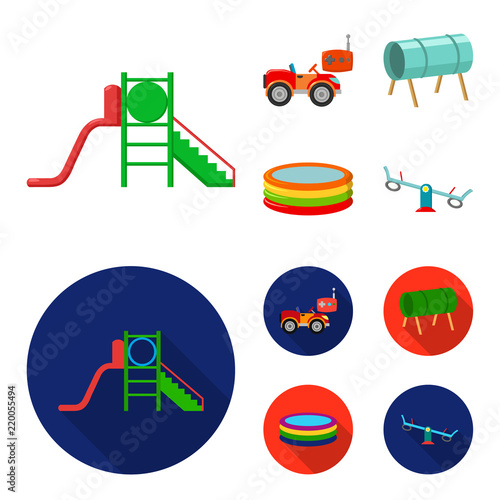 Machine for radio control, tunnel, trampoline, swing. Playground set collection icons in cartoon,flat style vector symbol stock illustration web.