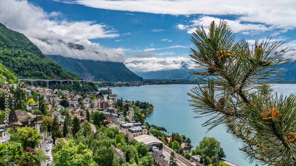 Switzerland, Montreux lake Leman cityscapes