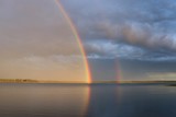 Double rainbow over Ethel Lake in Alberta, Canada