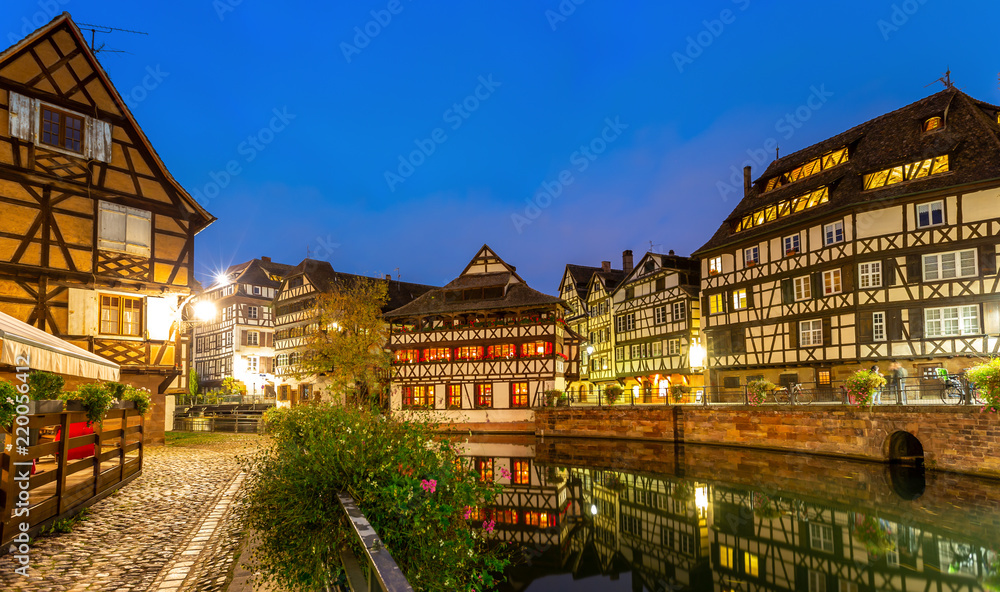 La petite france alsace in summer twilight , Strasbourg France