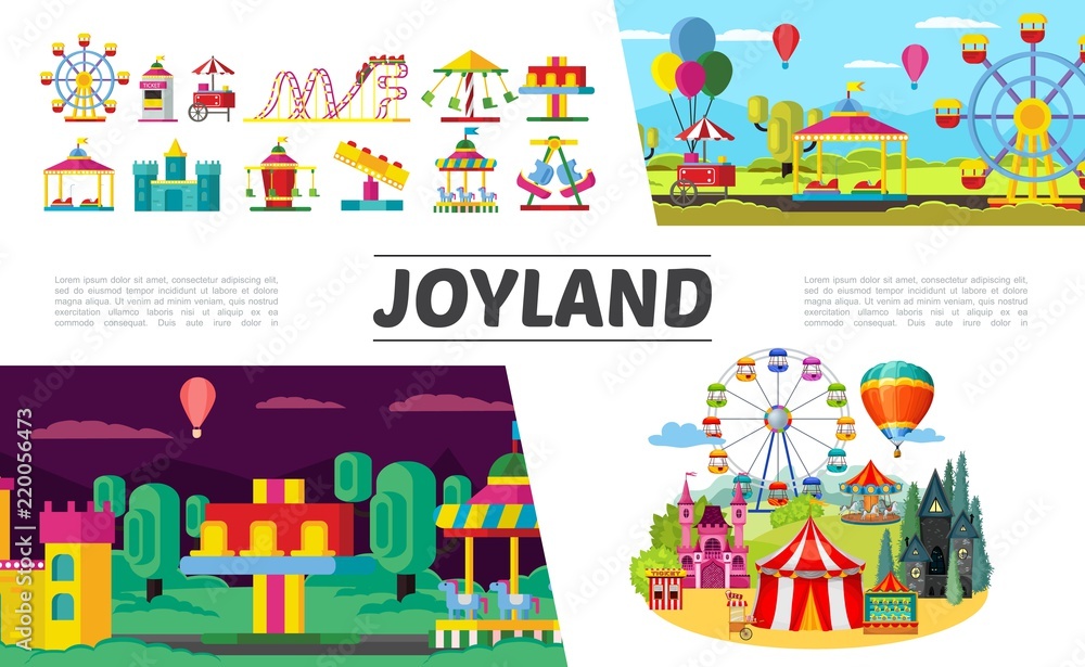 Flat Amusement Park Elements Set Flat Amusement Park Elements Set