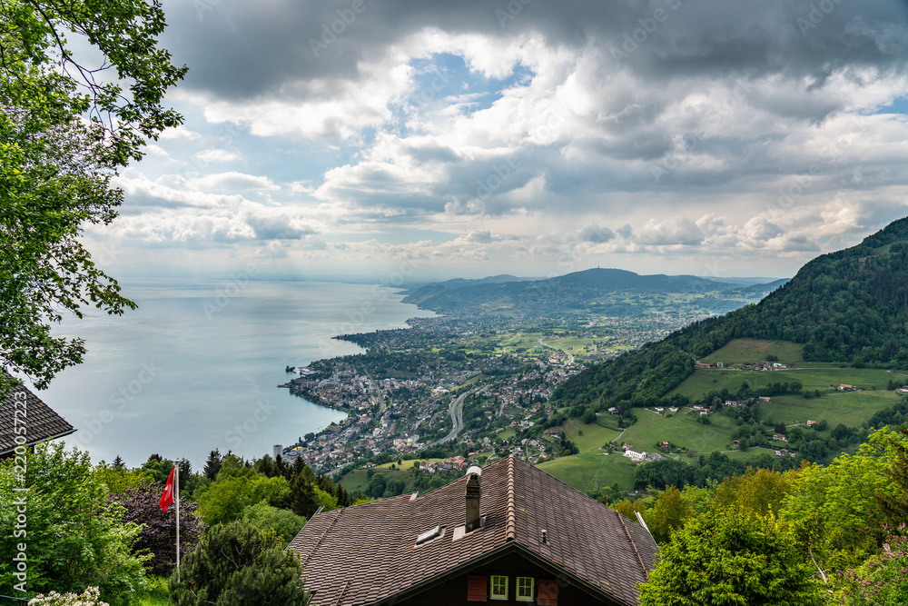 Switzerland, lake Lac Leman on sunset