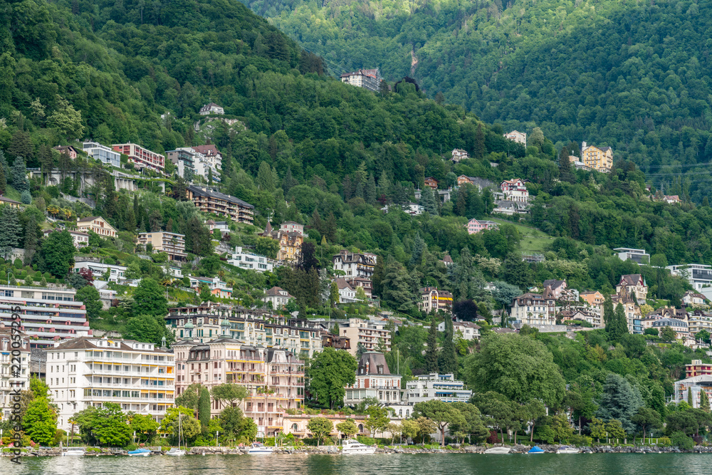 Naklejka premium Switzerland, Montreux lake Leman cityscapes