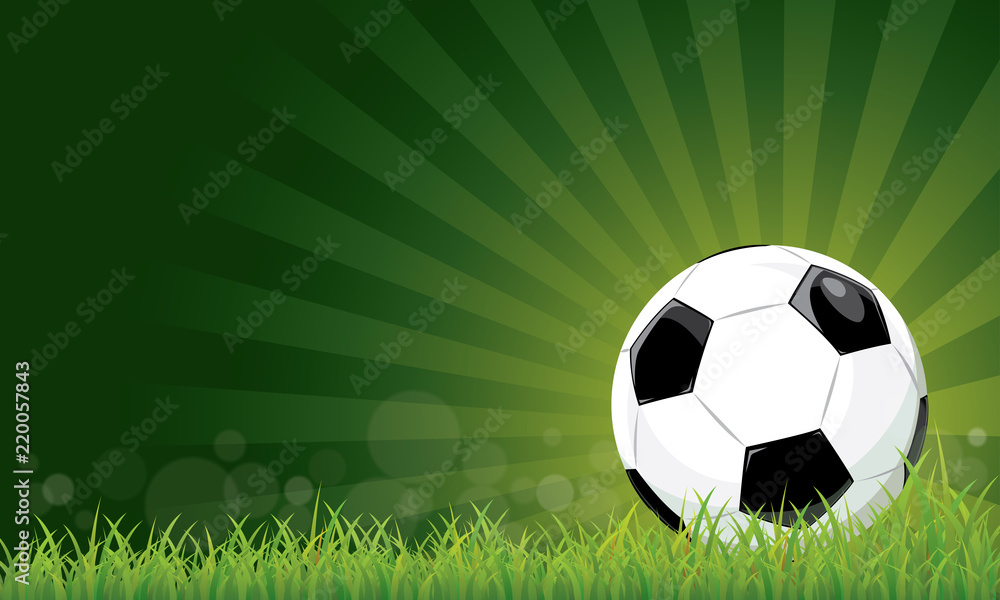 Fototapeta premium Football ball on grass field stadium green background.