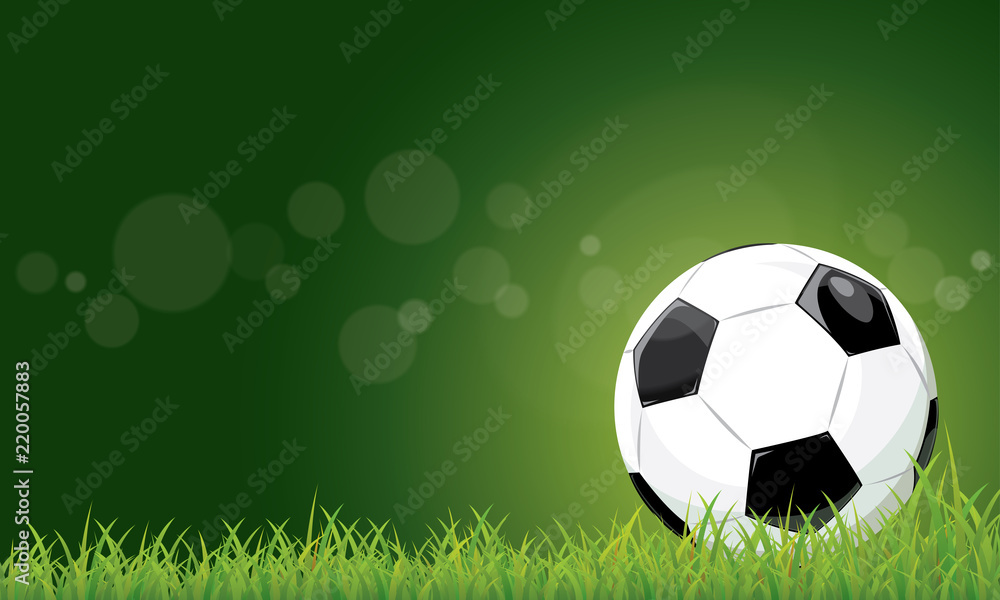 Fototapeta premium Football ball on grass field stadium green background