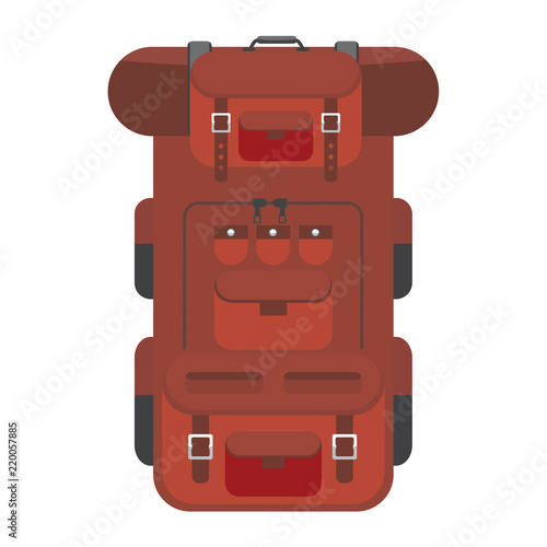 Hiking travel backpack icon. Solid and flat color style. Vector illustration.