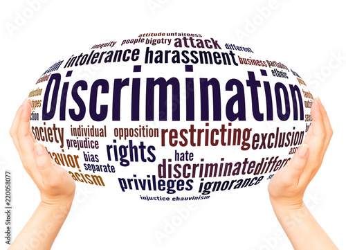 Discrimination word cloud hand sphere concept