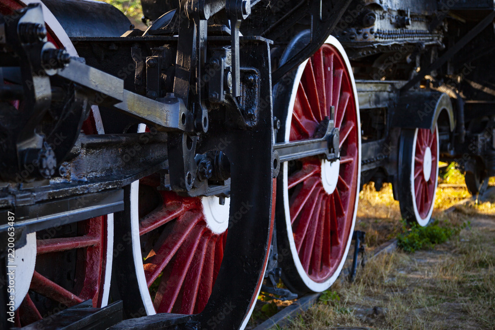 wheels of an old train close-up