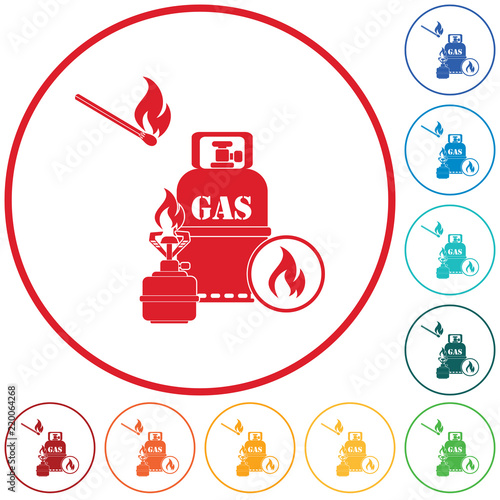 Camping stove with gas bottle icon vector