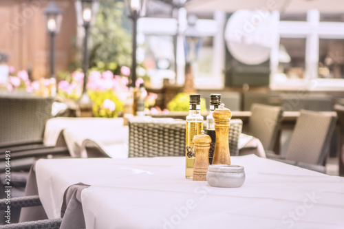 Table of a cozy tavern, elegant fine dining background concept