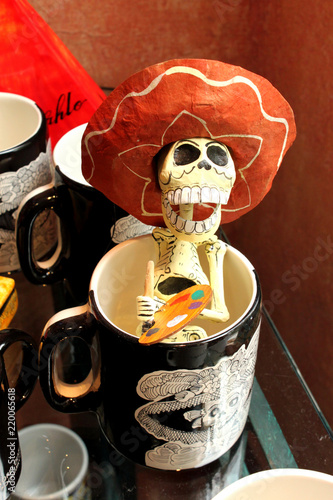 mexican colorful skulls skeleton, dias de los muertos, day of the death dead