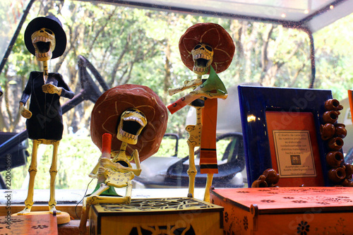 mexican colorful skulls skeleton, dias de los muertos, day of the death dead