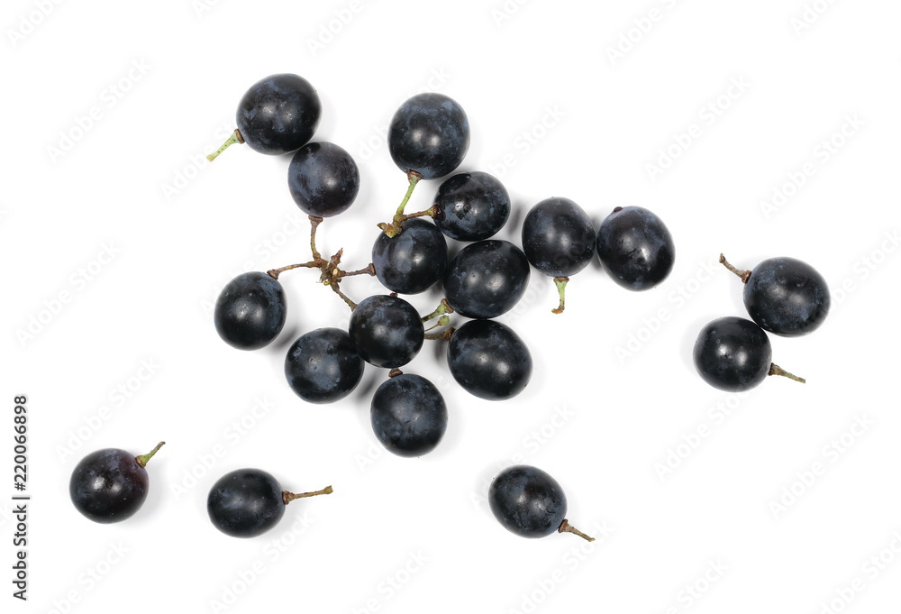 Dark grapes isolated on white background, top view Dark grapes isolated on white background, top view