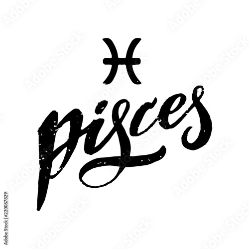 Pisces lettering Calligraphy Brush Text horoscope Zodiac sign