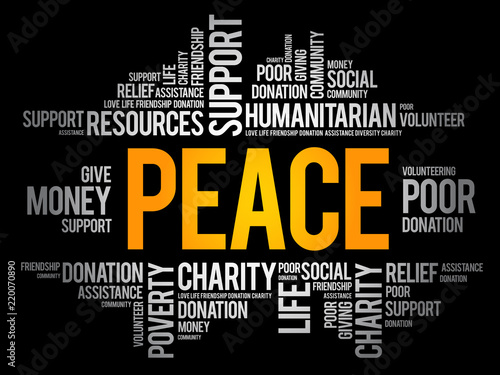 Peace word cloud collage, social concept background