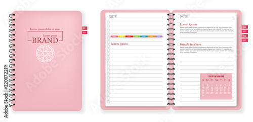 Pink note book Vector realistic. 3d detailed illustrations