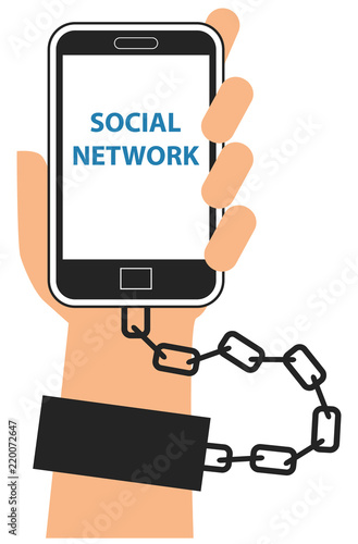 Cellphone addiction showing hands chained to the phone vector