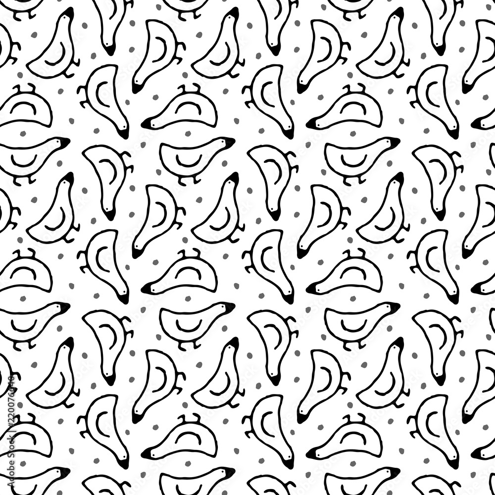 Black and white geese hand-sketched