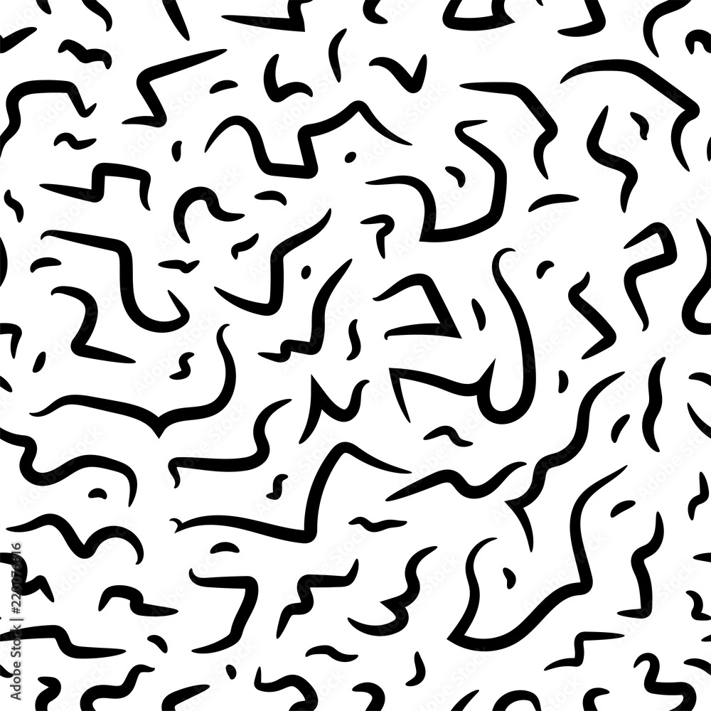 Black and White Seamless Lines Pattern. Abstract Freehand Background Design, Vector illustration