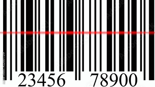 Detailed fancy scanning of a barcode in slow motion, the scanline light reading the bars.
 photo
