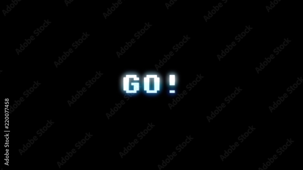 Text appearing on a retro vintage computer screen: go! With a digital glitch artifact effect.

