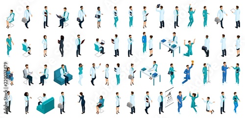 Isometrics a large set of characters, people in medical clothes, a doctor, a surgeon, a nurse, a medical assistant, patients, paramedic photo