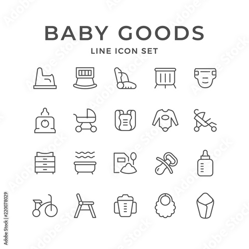 Set line icons of baby goods