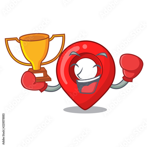 Boxing winner map marker navigation pin mascot cartoon