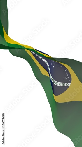 Waving flag of Brazil. Ordem e Progresso. Order and progress. Rio de Janeiro. South America. State symbol. 3D illustration