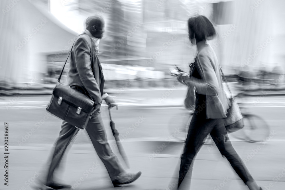 group of business people in the street  in monochrome blue tonality