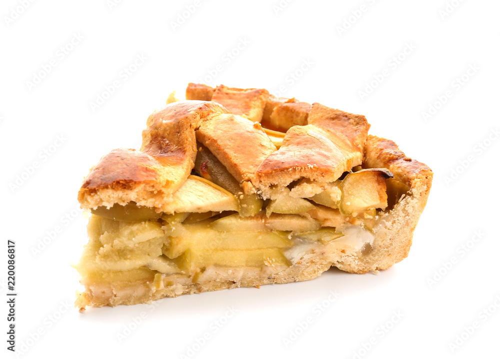 Piece of delicious apple pie on white background Piece of delicious apple pie on white background