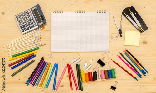 Back to school background with colored pencils