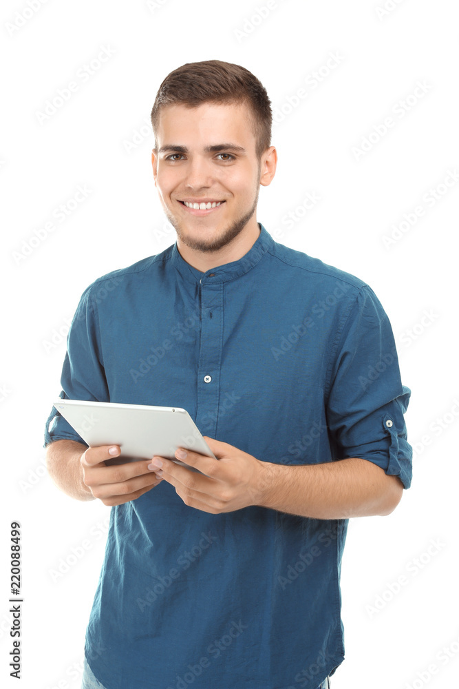 Handsome young man with tablet PC on white background Handsome young man with tablet PC on white background