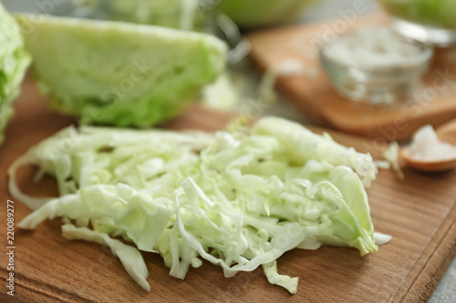 Cut cabbage on board, closeup