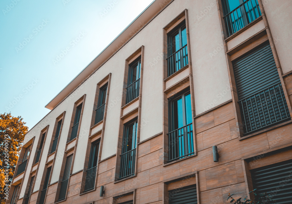 low angle view of apartment or office complex low angle view of apartment or office complex