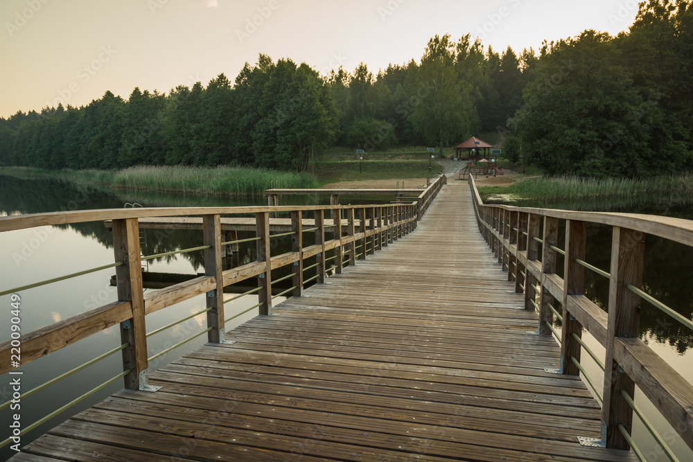 Bridge on the Wydminskie lake in Wydminy, Masuria, Poland