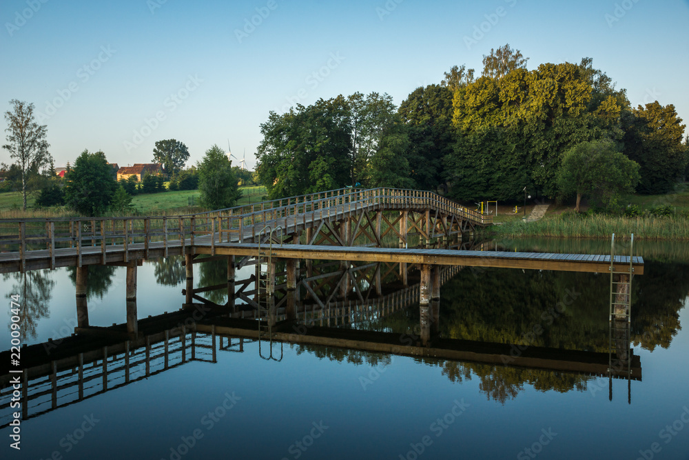 Bridge on the Wydminskie lake in Wydminy, Masuria, Poland