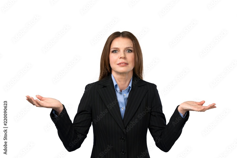 Helpless Businesswoman With Arms Open - Isolated Helpless Businesswoman With Arms Open - Isolated