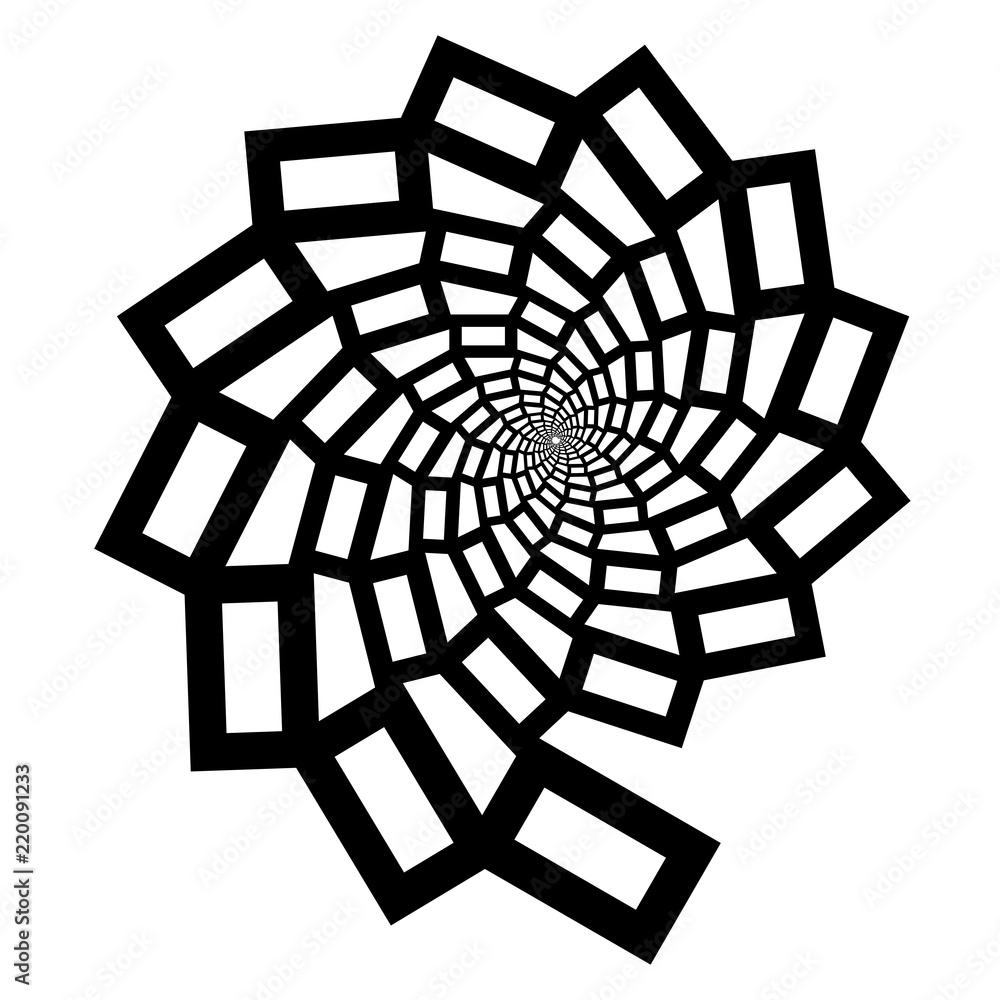 Obraz premium A spiral of black lines in the form of a spider web and a flower on a white background. Design element