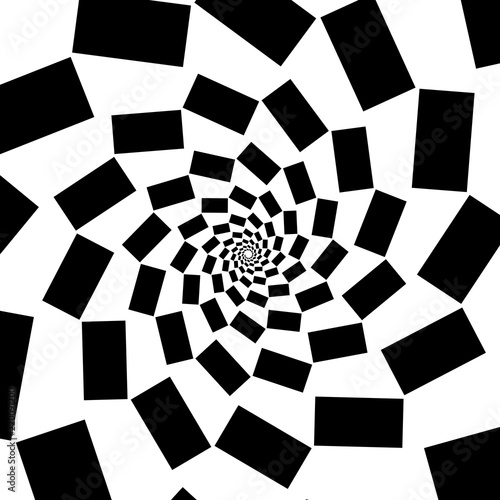 Spiral of black squares on white background. Design element
