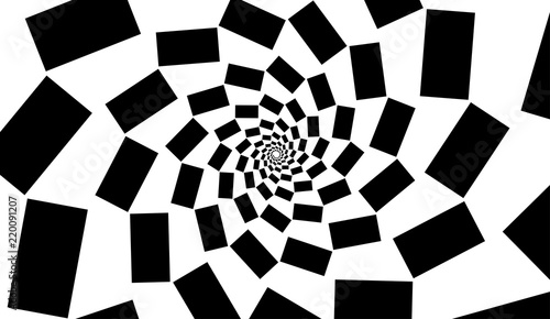 Spiral of black squares on white background. Design element