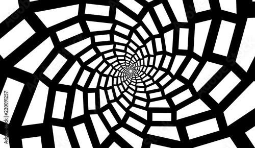 A spiral of black lines in the form of a spider web and a flower on a white background. Design element