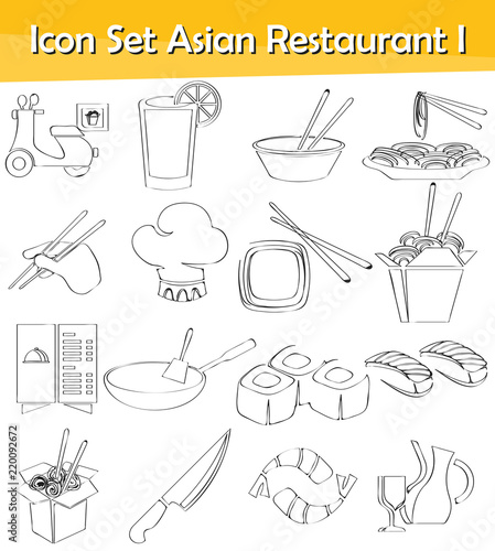 Drawn Doodle Lined Icon Set Asian Restaurant I