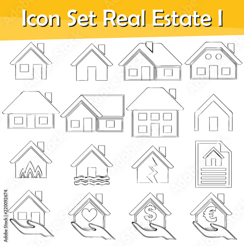 Drawn Doodle Lined Icon Set Real Estate I