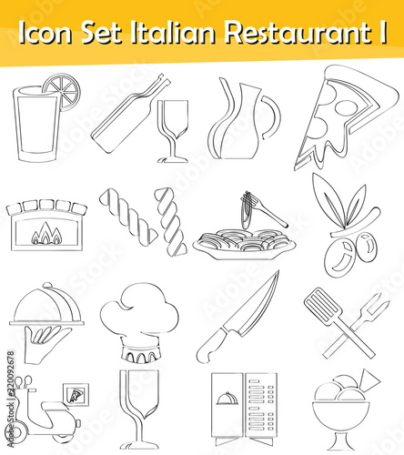 Drawn Doodle Lined Icon Set Italian Restaurant I