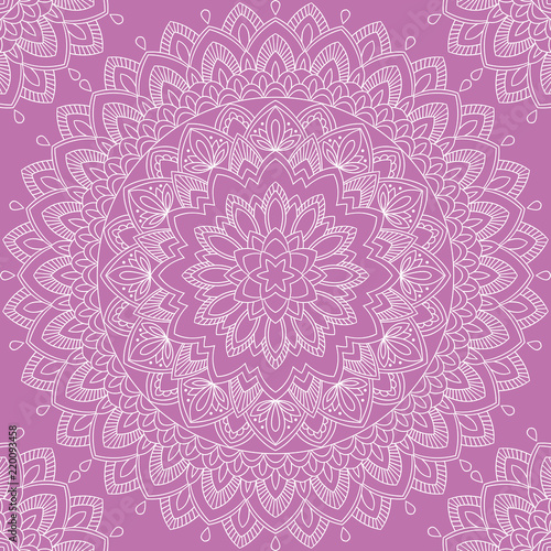 Seamless pattern with mandala ornament. Hand drawn vector illustration